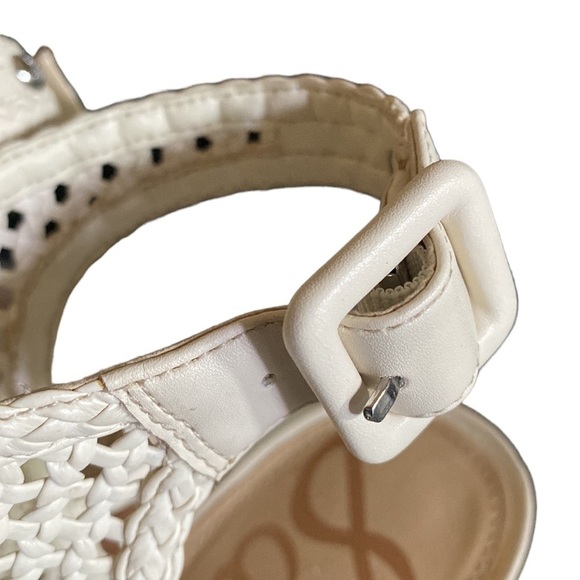 SAM EDELMAN “EVIE” 4”Leather Basket Weave Sandal Women’s 10 Neutral Ivor… - Picture 6 of 12